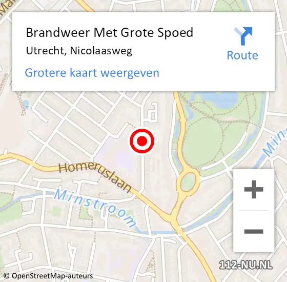 Locatie op kaart van de 112 melding: Brandweer Met Grote Spoed Naar Utrecht, Nicolaasweg op 31 januari 2021 18:32