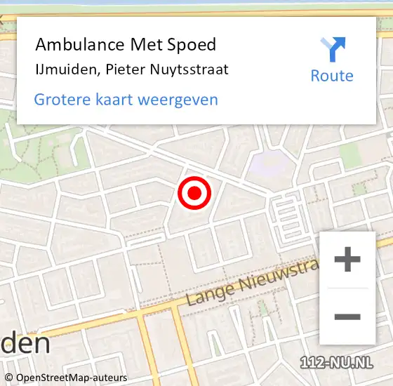 Locatie op kaart van de 112 melding: Ambulance Met Spoed Naar IJmuiden, Pieter Nuytsstraat op 31 januari 2021 21:59