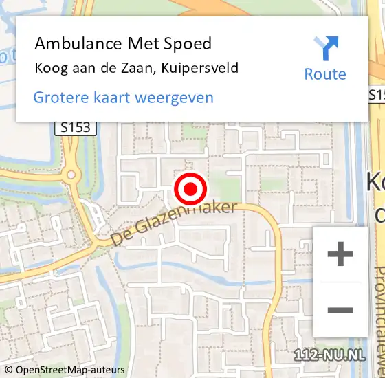 Locatie op kaart van de 112 melding: Ambulance Met Spoed Naar Koog aan de Zaan, Kuipersveld op 31 januari 2021 22:57