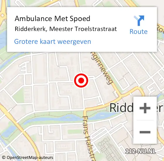 Locatie op kaart van de 112 melding: Ambulance Met Spoed Naar Ridderkerk, Meester Troelstrastraat op 31 januari 2021 23:38