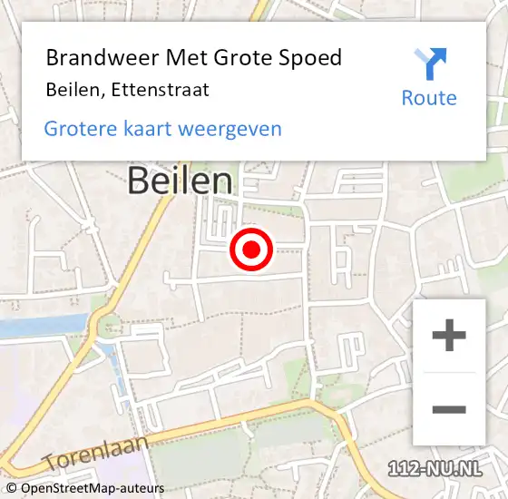 Locatie op kaart van de 112 melding: Brandweer Met Grote Spoed Naar Beilen, Ettenstraat op 31 januari 2021 23:55