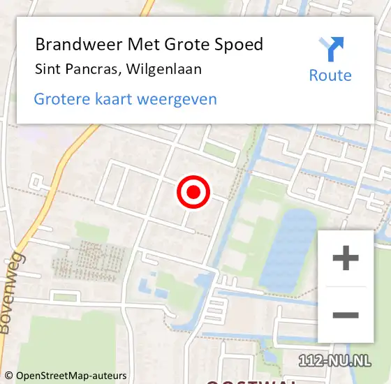 Locatie op kaart van de 112 melding: Brandweer Met Grote Spoed Naar Sint Pancras, Wilgenlaan op 1 februari 2021 02:24