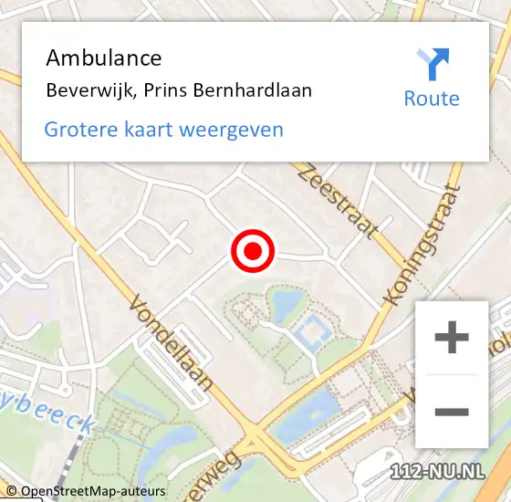 Locatie op kaart van de 112 melding: Ambulance Beverwijk, Prins Bernhardlaan op 1 februari 2021 07:44