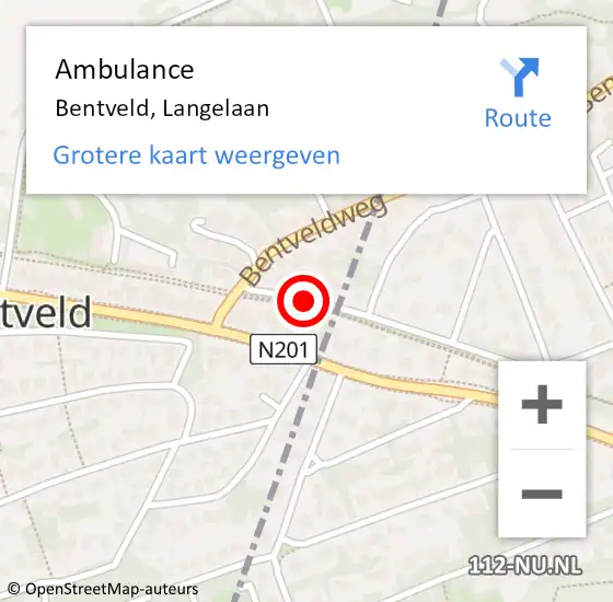 Locatie op kaart van de 112 melding: Ambulance Bentveld, Langelaan op 1 februari 2021 07:56