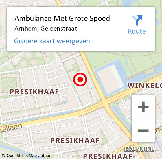 Locatie op kaart van de 112 melding: Ambulance Met Grote Spoed Naar Arnhem, Geleenstraat op 1 februari 2021 08:42
