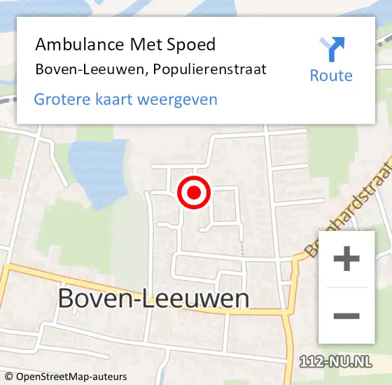 Locatie op kaart van de 112 melding: Ambulance Met Spoed Naar Boven-Leeuwen, Populierenstraat op 1 februari 2021 08:44