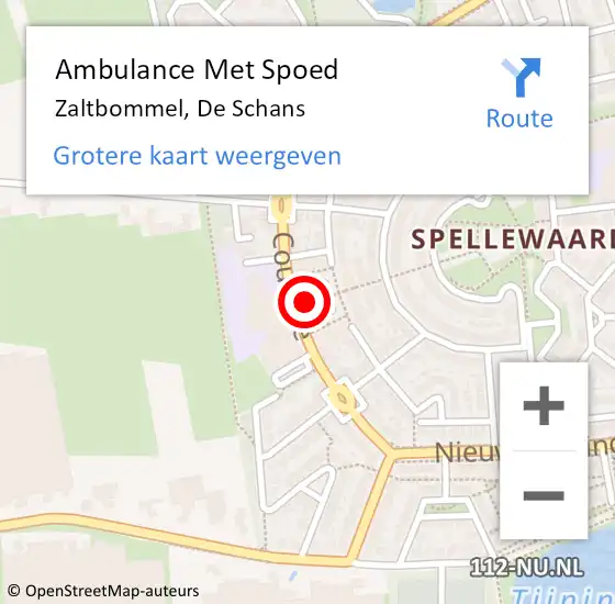 Locatie op kaart van de 112 melding: Ambulance Met Spoed Naar Zaltbommel, De Schans op 1 februari 2021 08:49