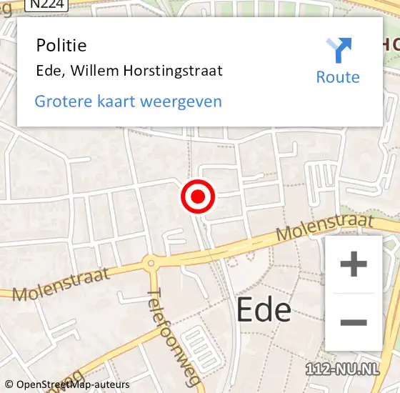 Locatie op kaart van de 112 melding: Politie Ede, Willem Horstingstraat op 1 februari 2021 09:10