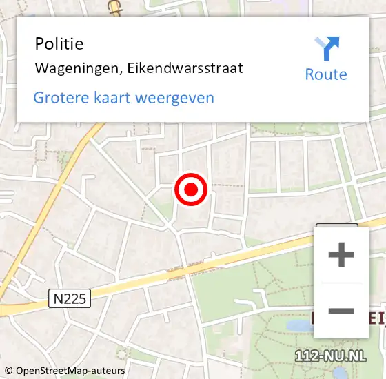 Locatie op kaart van de 112 melding: Politie Wageningen, Eikendwarsstraat op 1 februari 2021 09:40