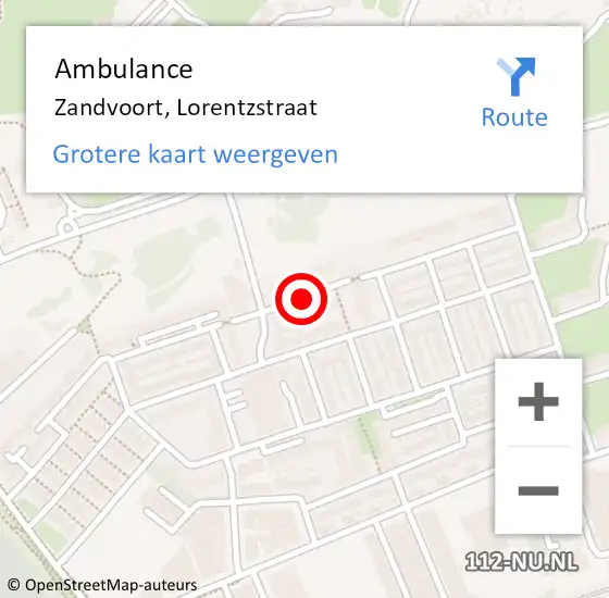 Locatie op kaart van de 112 melding: Ambulance Zandvoort, Lorentzstraat op 1 februari 2021 11:26
