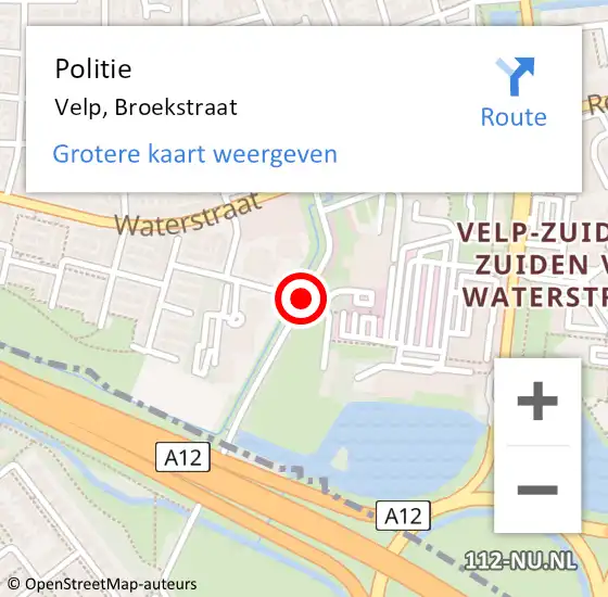 Locatie op kaart van de 112 melding: Politie Velp, Broekstraat op 1 februari 2021 11:33