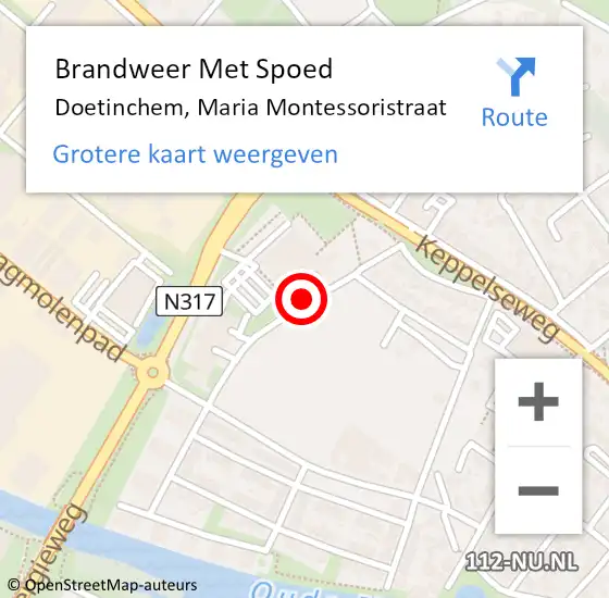 Locatie op kaart van de 112 melding: Brandweer Met Spoed Naar Doetinchem, Maria Montessoristraat op 1 februari 2021 12:04