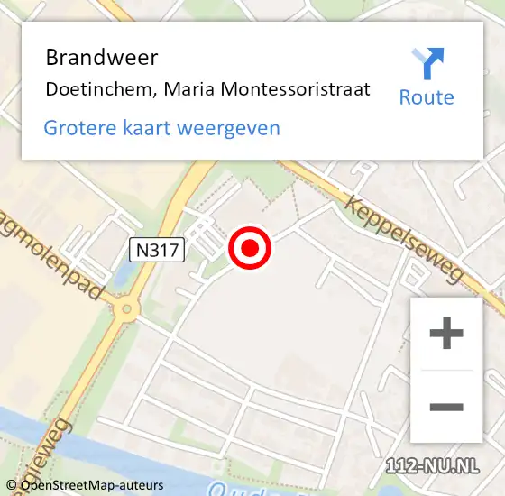 Locatie op kaart van de 112 melding: Brandweer Doetinchem, Maria Montessoristraat op 1 februari 2021 12:07