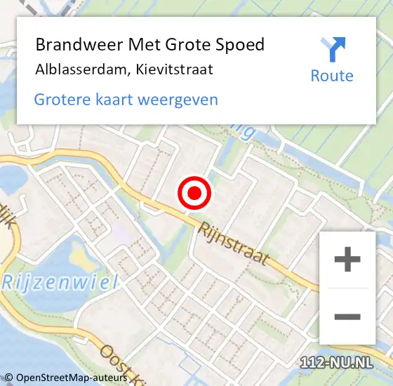 Locatie op kaart van de 112 melding: Brandweer Met Grote Spoed Naar Alblasserdam, Kievitstraat op 1 februari 2021 13:18