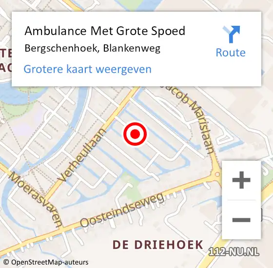 Locatie op kaart van de 112 melding: Ambulance Met Grote Spoed Naar Bergschenhoek, Blankenweg op 1 februari 2021 15:10