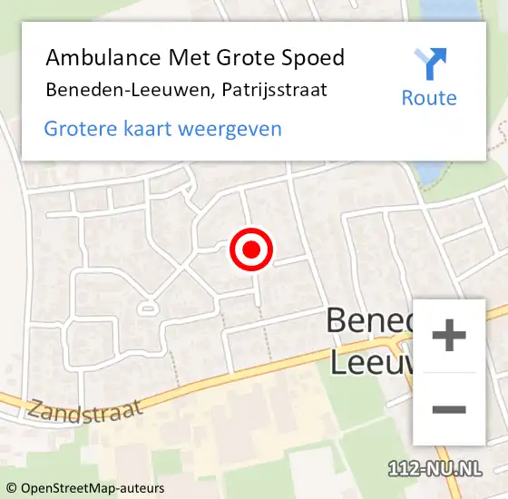 Locatie op kaart van de 112 melding: Ambulance Met Grote Spoed Naar Beneden-Leeuwen, Patrijsstraat op 1 februari 2021 20:06