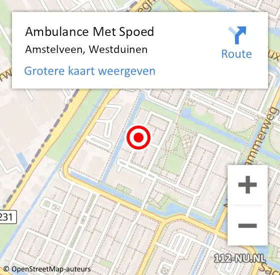 Locatie op kaart van de 112 melding: Ambulance Met Spoed Naar Amstelveen, Westduinen op 1 februari 2021 20:49