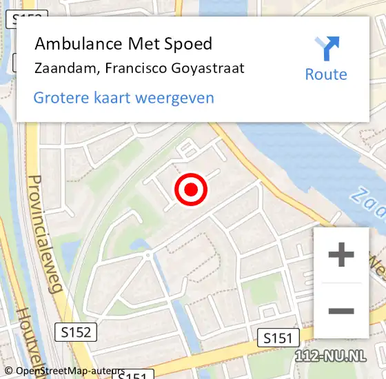 Locatie op kaart van de 112 melding: Ambulance Met Spoed Naar Zaandam, Francisco Goyastraat op 1 februari 2021 20:56