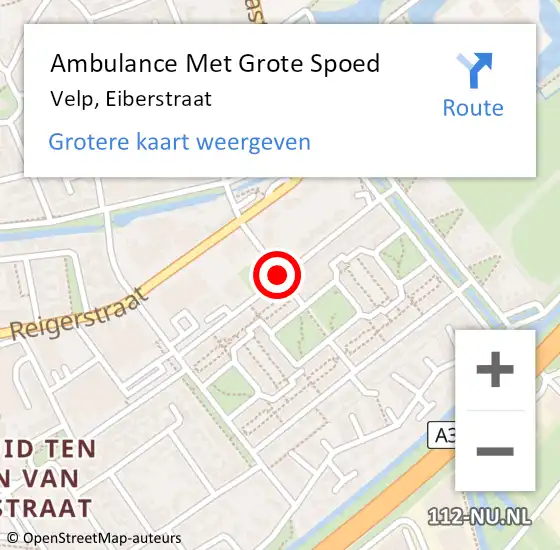Locatie op kaart van de 112 melding: Ambulance Met Grote Spoed Naar Velp, Eiberstraat op 1 februari 2021 22:18