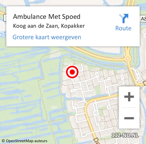 Locatie op kaart van de 112 melding: Ambulance Met Spoed Naar Koog aan de Zaan, Kopakker op 1 februari 2021 22:59