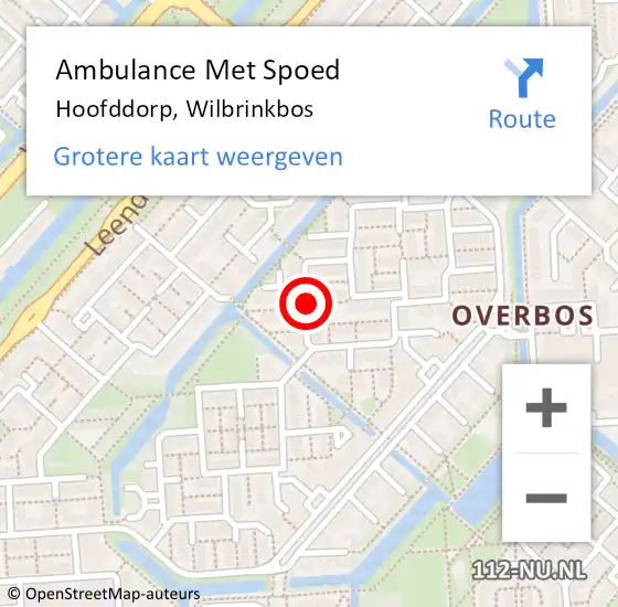 Locatie op kaart van de 112 melding: Ambulance Met Spoed Naar Hoofddorp, Wilbrinkbos op 2 februari 2021 03:35