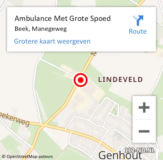 Locatie op kaart van de 112 melding: Ambulance Met Grote Spoed Naar Beek, Manegeweg op 31 mei 2014 23:24