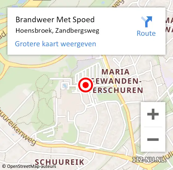 Locatie op kaart van de 112 melding: Brandweer Met Spoed Naar Hoensbroek, Zandbergsweg op 2 februari 2021 11:56