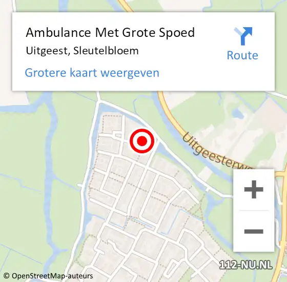 Locatie op kaart van de 112 melding: Ambulance Met Grote Spoed Naar Uitgeest, Sleutelbloem op 31 mei 2014 23:34