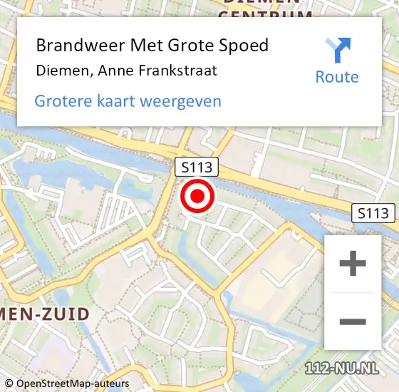 Locatie op kaart van de 112 melding: Brandweer Met Grote Spoed Naar Diemen, Anne Frankstraat op 2 februari 2021 13:07