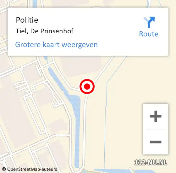 Locatie op kaart van de 112 melding: Politie Tiel, De Prinsenhof op 2 februari 2021 13:35