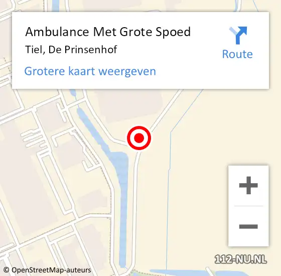 Locatie op kaart van de 112 melding: Ambulance Met Grote Spoed Naar Tiel, De Prinsenhof op 2 februari 2021 13:36