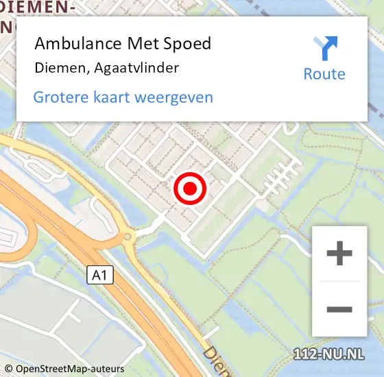 Locatie op kaart van de 112 melding: Ambulance Met Spoed Naar Diemen, Agaatvlinder op 2 februari 2021 14:07