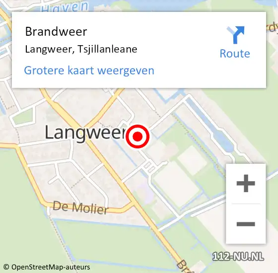 Locatie op kaart van de 112 melding: Brandweer Langweer, Tsjillanleane op 2 februari 2021 16:51