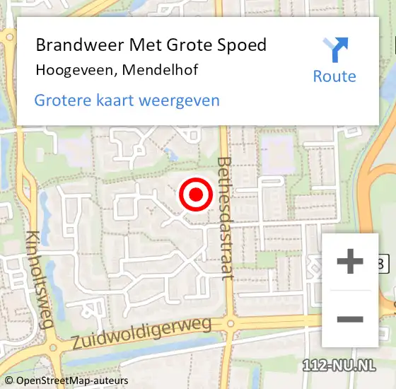 Locatie op kaart van de 112 melding: Brandweer Met Grote Spoed Naar Hoogeveen, Mendelhof op 2 februari 2021 17:40