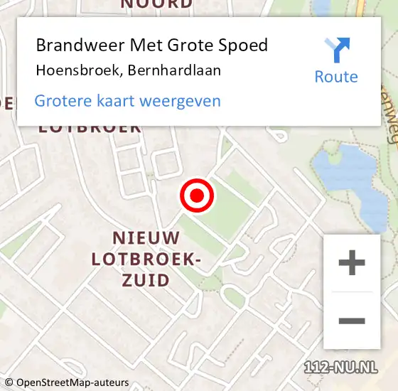 Locatie op kaart van de 112 melding: Brandweer Met Grote Spoed Naar Hoensbroek, Bernhardlaan op 2 februari 2021 18:11