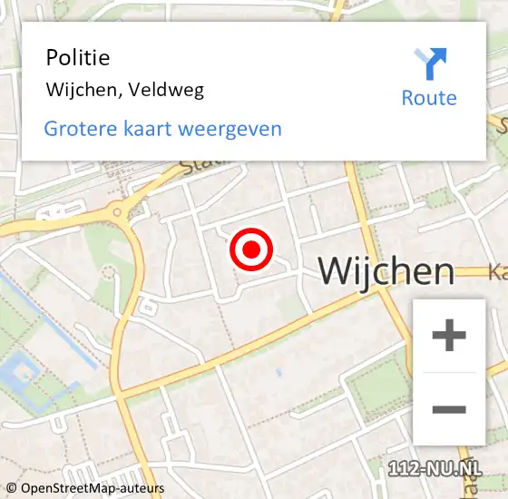 Locatie op kaart van de 112 melding: Politie Wijchen, Veldweg op 2 februari 2021 18:15