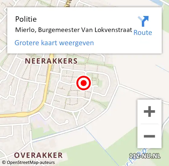 Locatie op kaart van de 112 melding: Politie Mierlo, Burgemeester Van Lokvenstraat op 2 februari 2021 20:03