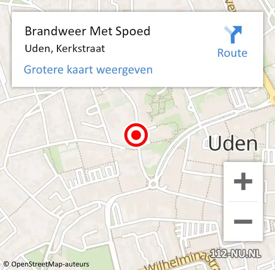Locatie op kaart van de 112 melding: Brandweer Met Spoed Naar Uden, Kerkstraat op 2 februari 2021 20:31