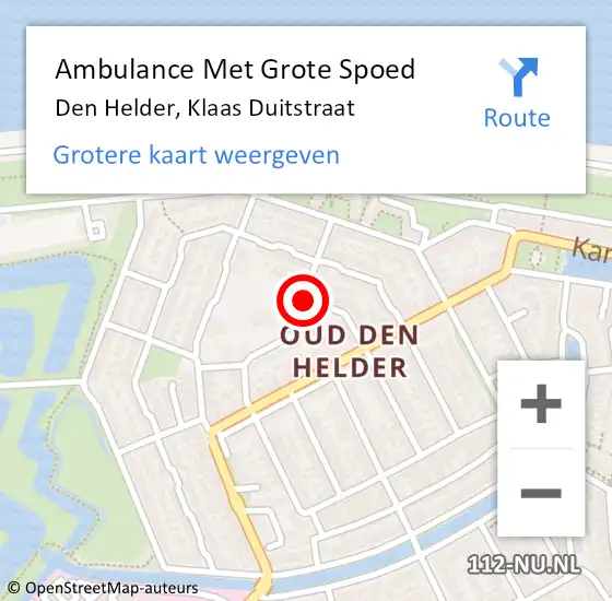 Locatie op kaart van de 112 melding: Ambulance Met Grote Spoed Naar Den Helder, Klaas Duitstraat op 2 februari 2021 20:34