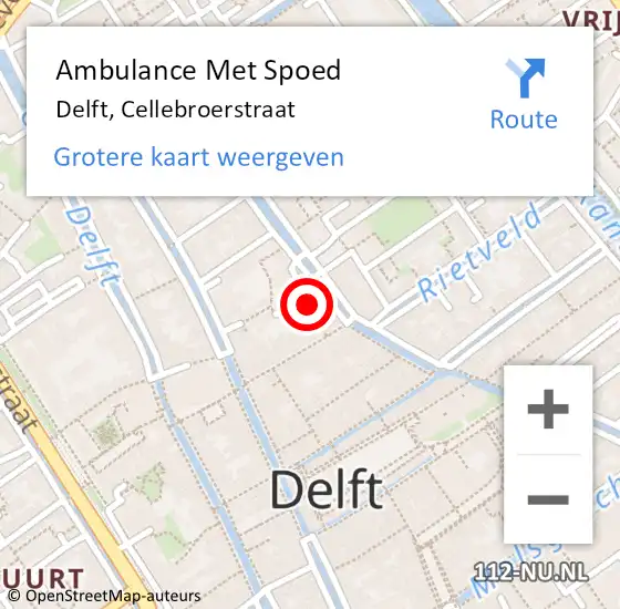 Locatie op kaart van de 112 melding: Ambulance Met Spoed Naar Delft, Cellebroerstraat op 2 februari 2021 21:12