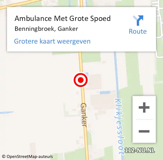 Locatie op kaart van de 112 melding: Ambulance Met Grote Spoed Naar Benningbroek, Ganker op 2 februari 2021 22:40
