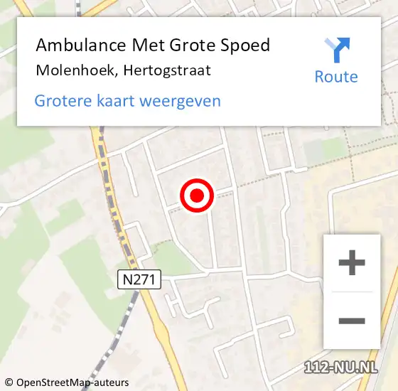 Locatie op kaart van de 112 melding: Ambulance Met Grote Spoed Naar Molenhoek, Hertogstraat op 1 juni 2014 00:58