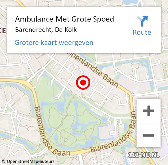 Locatie op kaart van de 112 melding: Ambulance Met Grote Spoed Naar Barendrecht, De Kolk op 2 februari 2021 23:00
