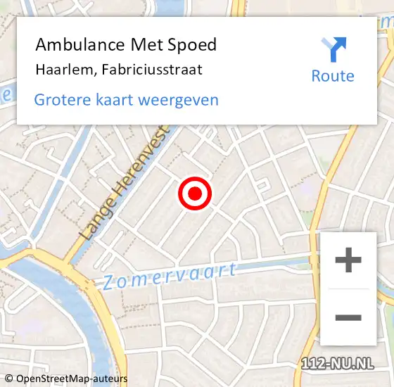 Locatie op kaart van de 112 melding: Ambulance Met Spoed Naar Haarlem, Fabriciusstraat op 3 februari 2021 07:24