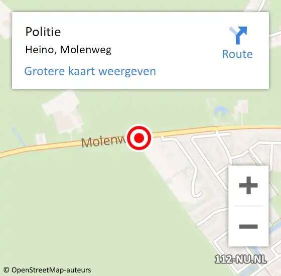 Locatie op kaart van de 112 melding: Politie Heino, Molenweg op 3 februari 2021 07:59