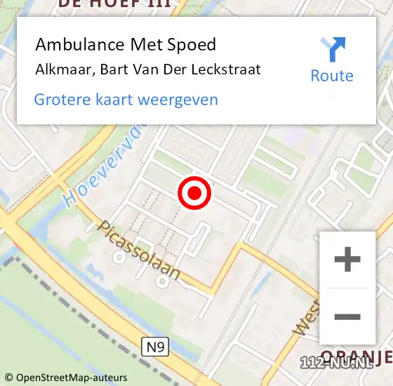 Locatie op kaart van de 112 melding: Ambulance Met Spoed Naar Alkmaar, Bart Van Der Leckstraat op 3 februari 2021 09:06