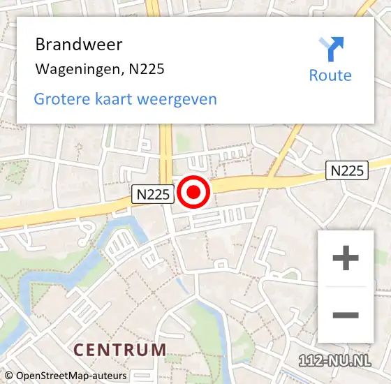 Locatie op kaart van de 112 melding: Brandweer Wageningen, N225 op 1 juni 2014 01:54