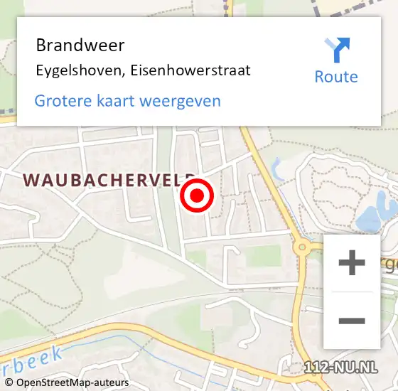 Locatie op kaart van de 112 melding: Brandweer Eygelshoven, Eisenhowerstraat op 1 juni 2014 02:16