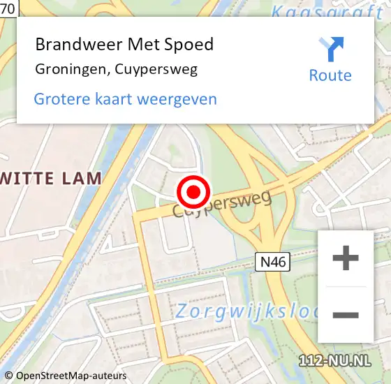 Locatie op kaart van de 112 melding: Brandweer Met Spoed Naar Groningen, Cuypersweg op 3 februari 2021 17:42