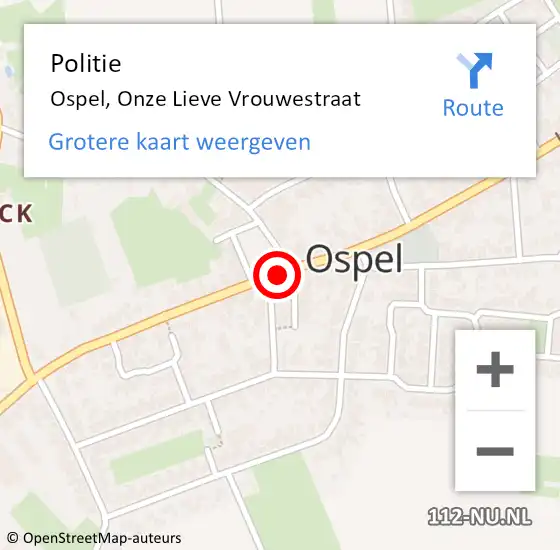 Locatie op kaart van de 112 melding: Politie Ospel, Onze Lieve Vrouwestraat op 3 februari 2021 19:17